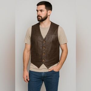 New Zealand Outback Genuine Leather Vest Brown Men’s XL Western Rugged
